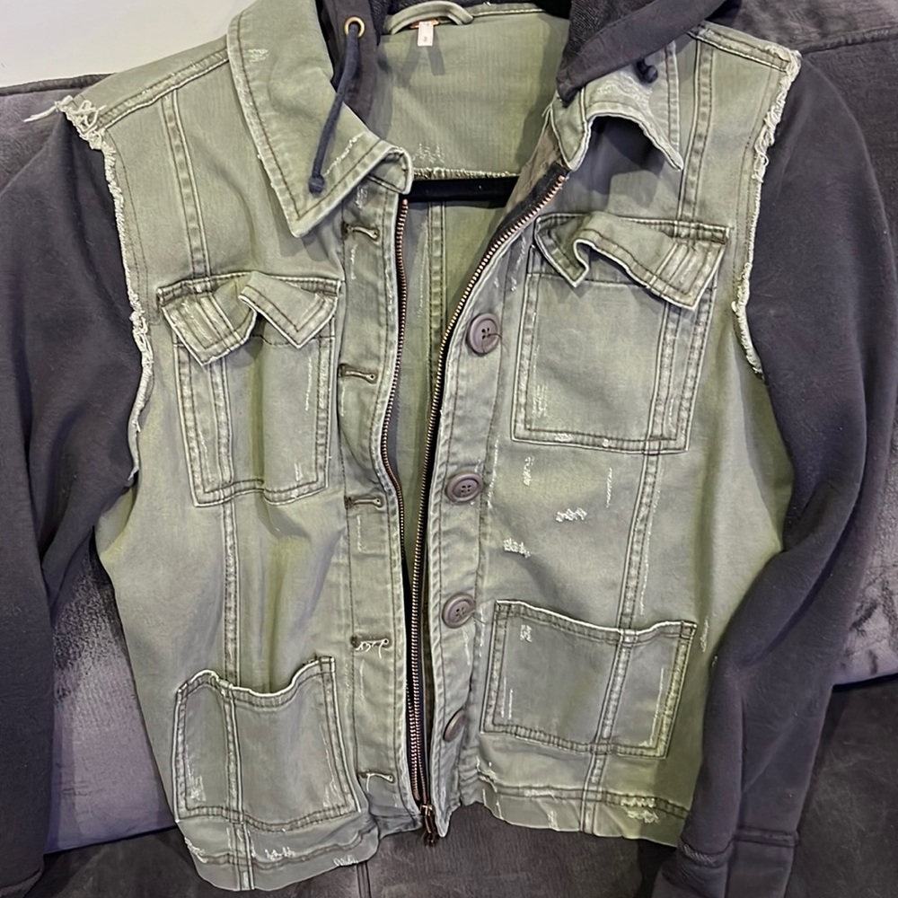 Free People Knit Hooded Twill Jacket Sz S
